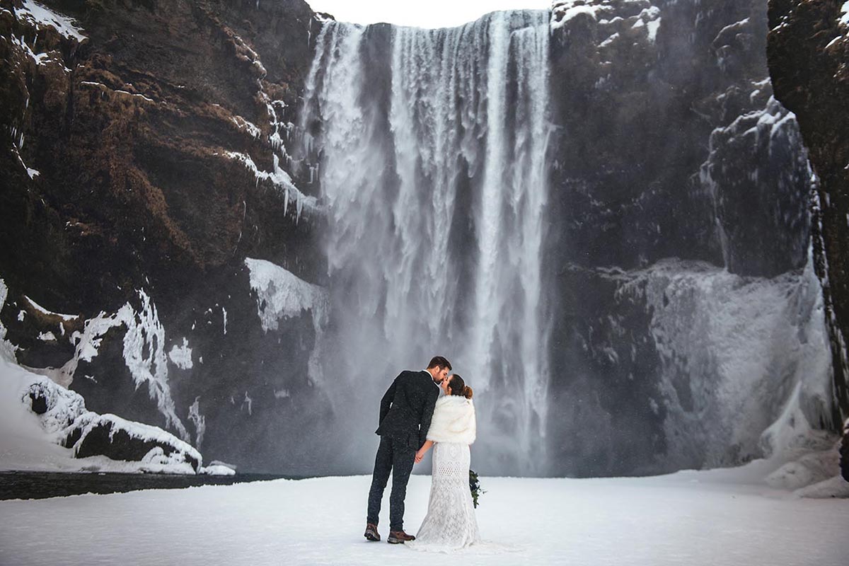 Skogafoss winter wedding photos