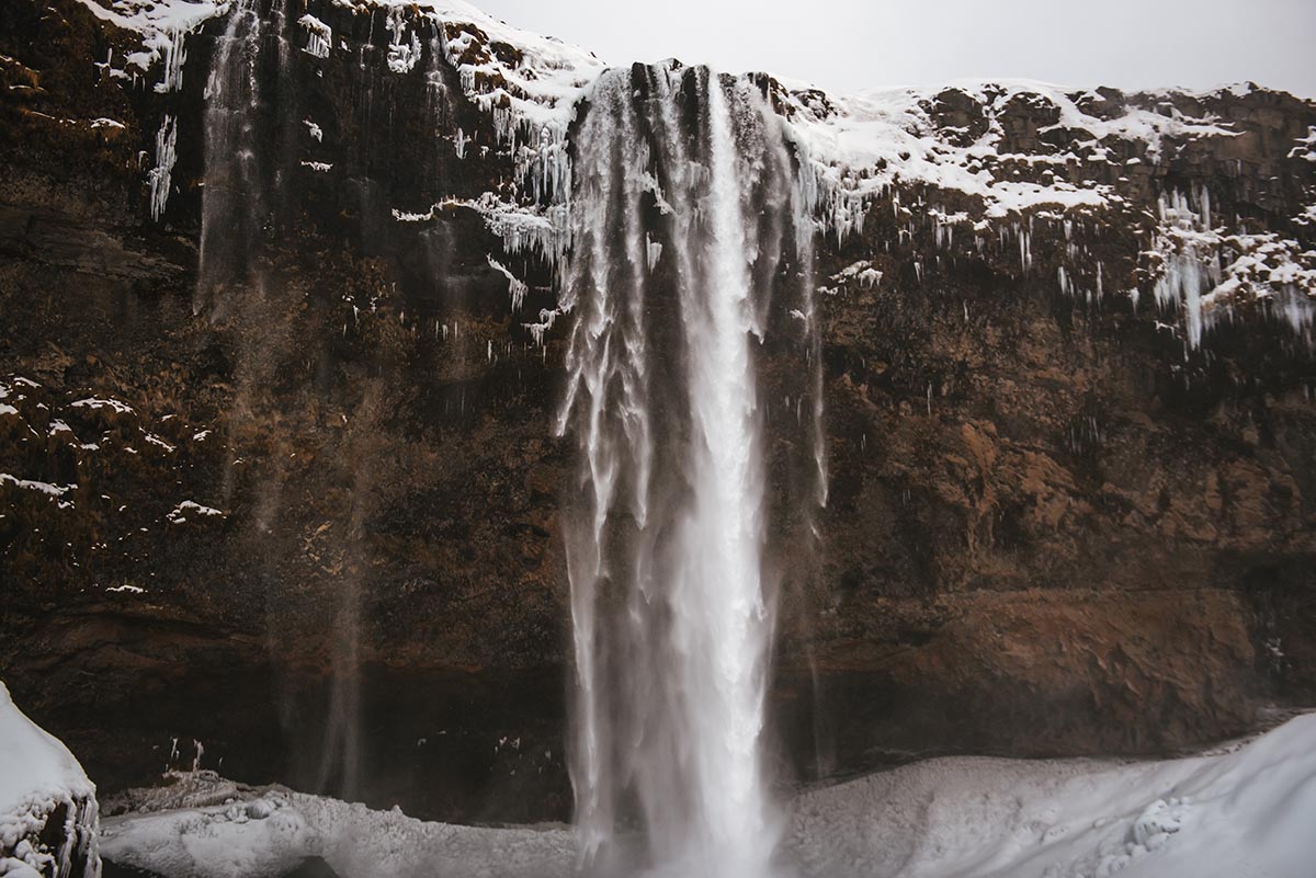 Seljalandsfoss waterfall in winter