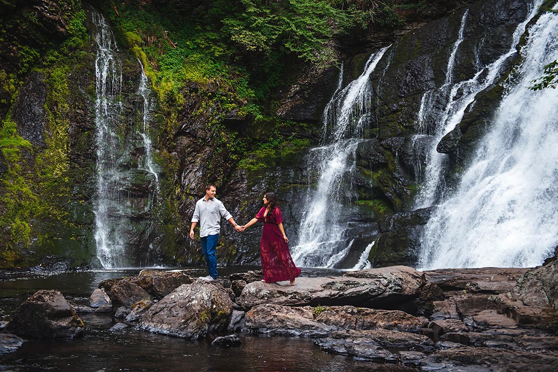 adventure waterfall engagement session