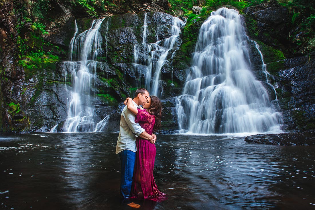 romantic waterfall engagement session