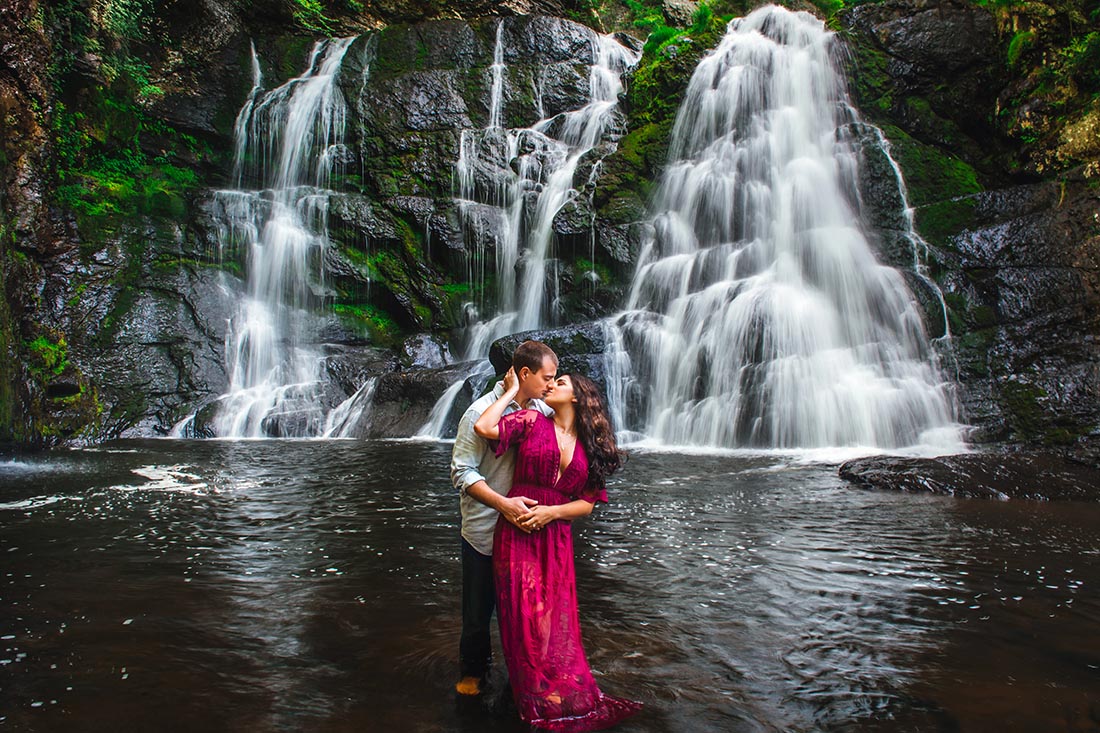 Romantic Poconos waterfall engagement session