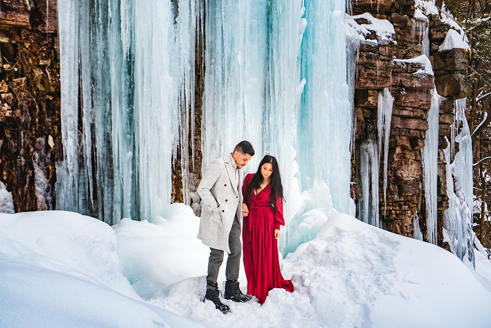 Frozen waterfall adventure elopement