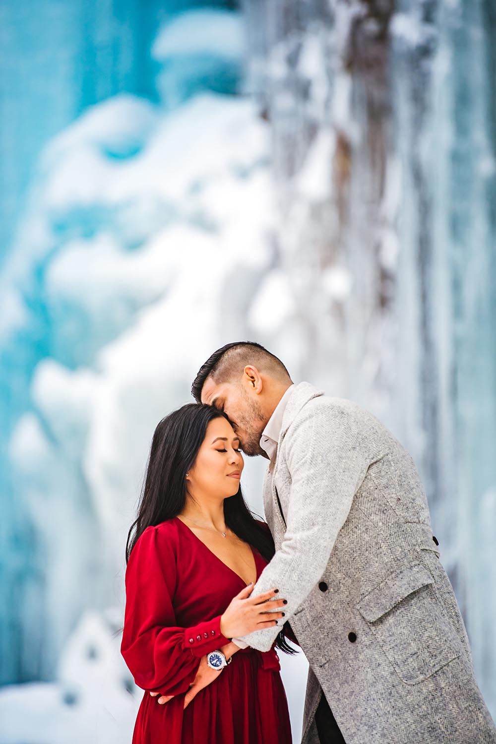 Frozen waterfall adventure elopement