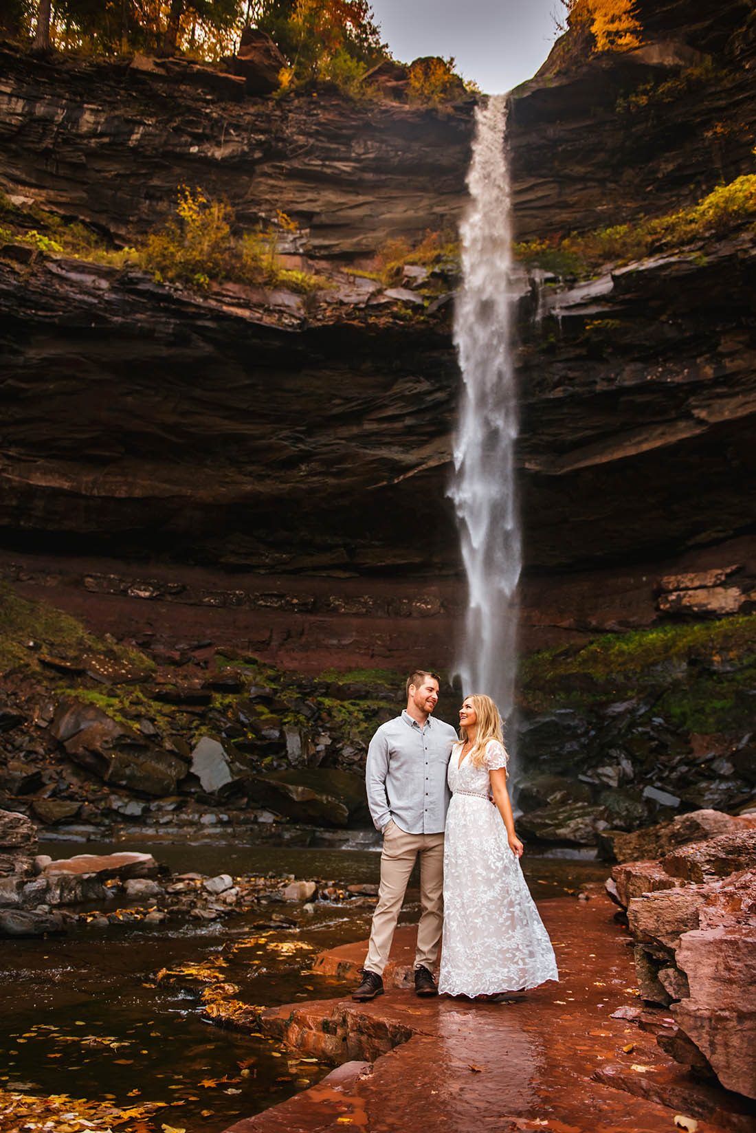 Fall foliage engagement session at Kaaterskill Falls 