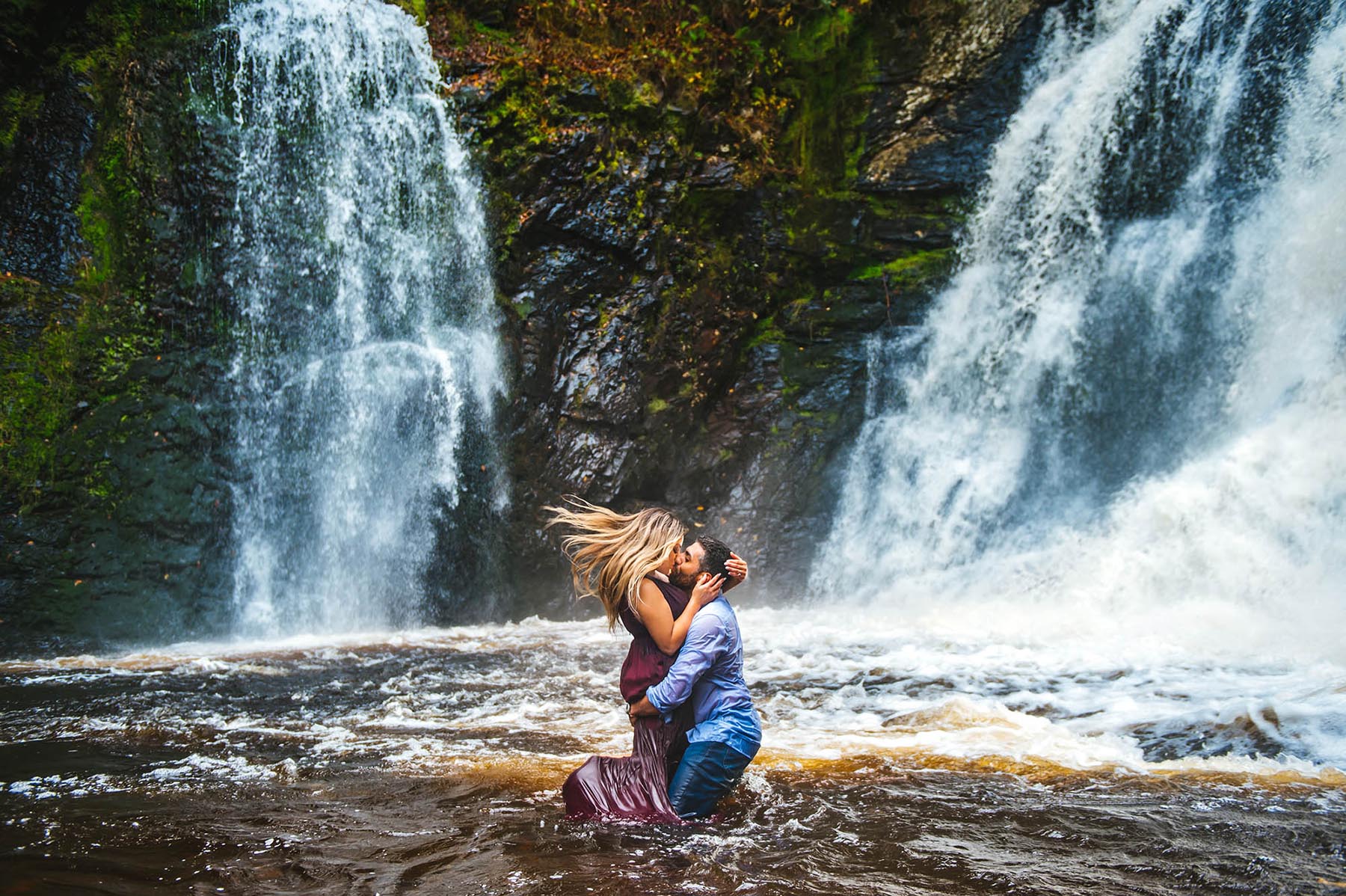 Romantic Poconos Waterfall Engagement