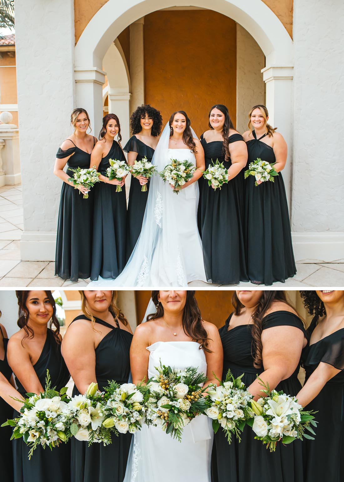 Bridesmaids in elegant black dresses at The Crane Club at Tesoro  Winter Wedding