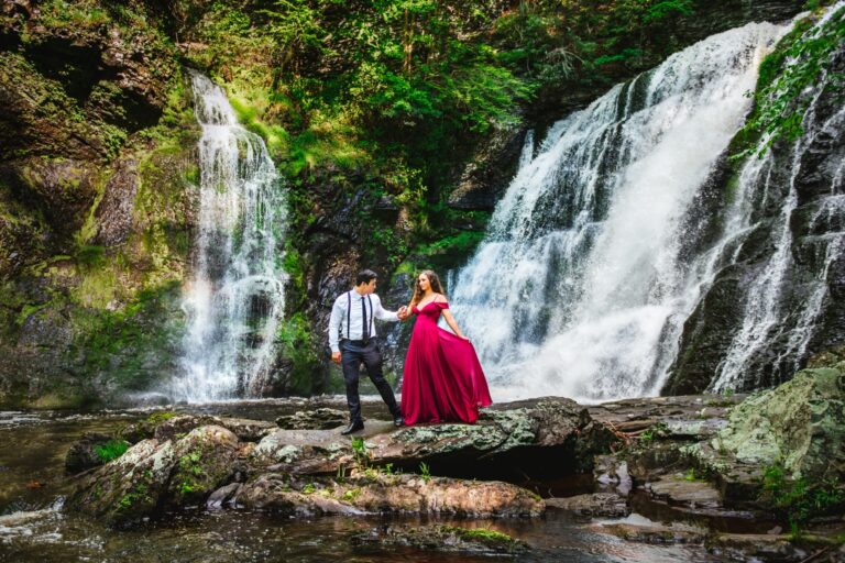 Poconos Waterfall Adventure Engagement